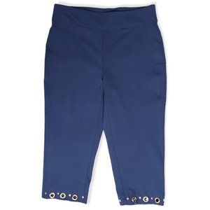 NWT CATHY DANIELS PULL ON STRETCH CAPRIS WITH GOLD TONE TRIM (S)